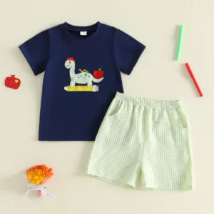Boys Back to School Outfit Set Short Sleeve Dino
