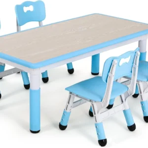 Kids Table and 4 Chairs Set, Height Adjustable